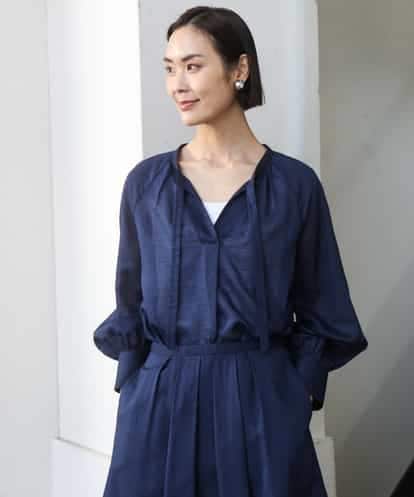 FMBGE10360 MICHEL KLEIN [セットアップ対応]ライトワッフル細めリボンスキッパーブラウス