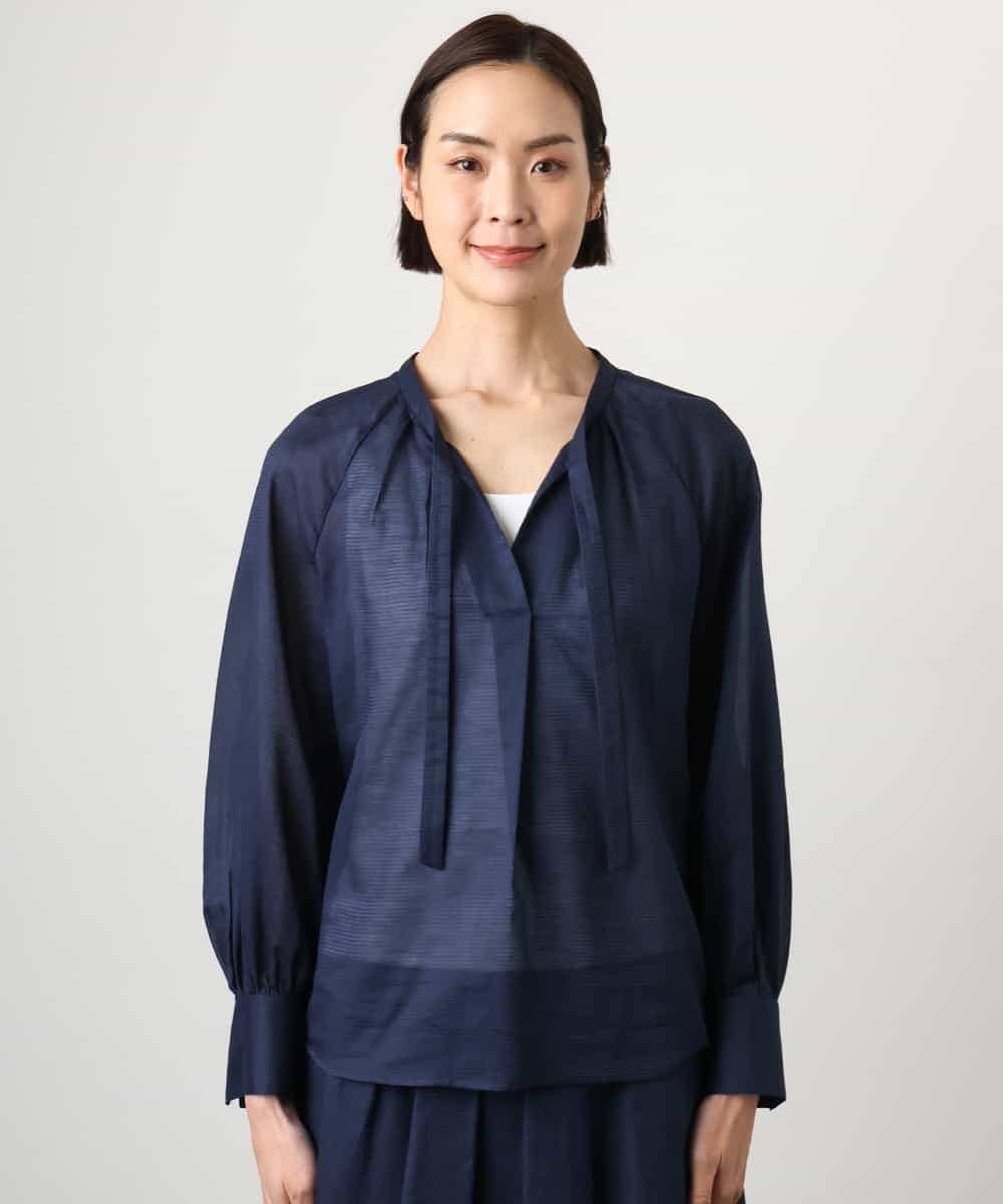 FMBGE10360 MICHEL KLEIN(ミッシェルクラン) [セットアップ対応]ライトワッフル細めリボンスキッパーブラウス ネイビー