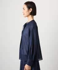 FMBGE10360 MICHEL KLEIN(ミッシェルクラン) [セットアップ対応]ライトワッフル細めリボンスキッパーブラウス ネイビー