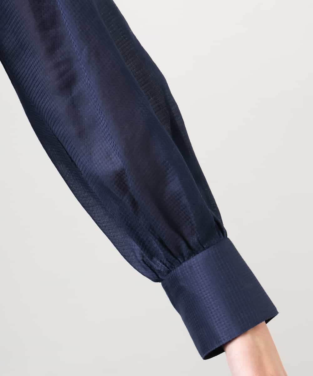 FMBGE10360 MICHEL KLEIN(ミッシェルクラン) [セットアップ対応]ライトワッフル細めリボンスキッパーブラウス ネイビー