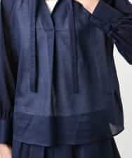 FMBGE10360 MICHEL KLEIN(ミッシェルクラン) [セットアップ対応]ライトワッフル細めリボンスキッパーブラウス ネイビー