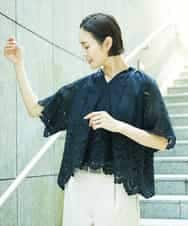 FMBGF08260 MICHEL KLEIN(ミッシェルクラン) スカラップレースブラウス ネイビー