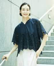 FMBGF08260 MICHEL KLEIN(ミッシェルクラン) スカラップレースブラウス ネイビー
