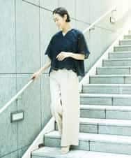 FMBGF08260 MICHEL KLEIN(ミッシェルクラン) スカラップレースブラウス ネイビー