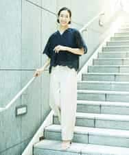 FMBGF08260 MICHEL KLEIN(ミッシェルクラン) スカラップレースブラウス ネイビー