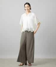 FMBGF08260 MICHEL KLEIN(ミッシェルクラン) スカラップレースブラウス ネイビー