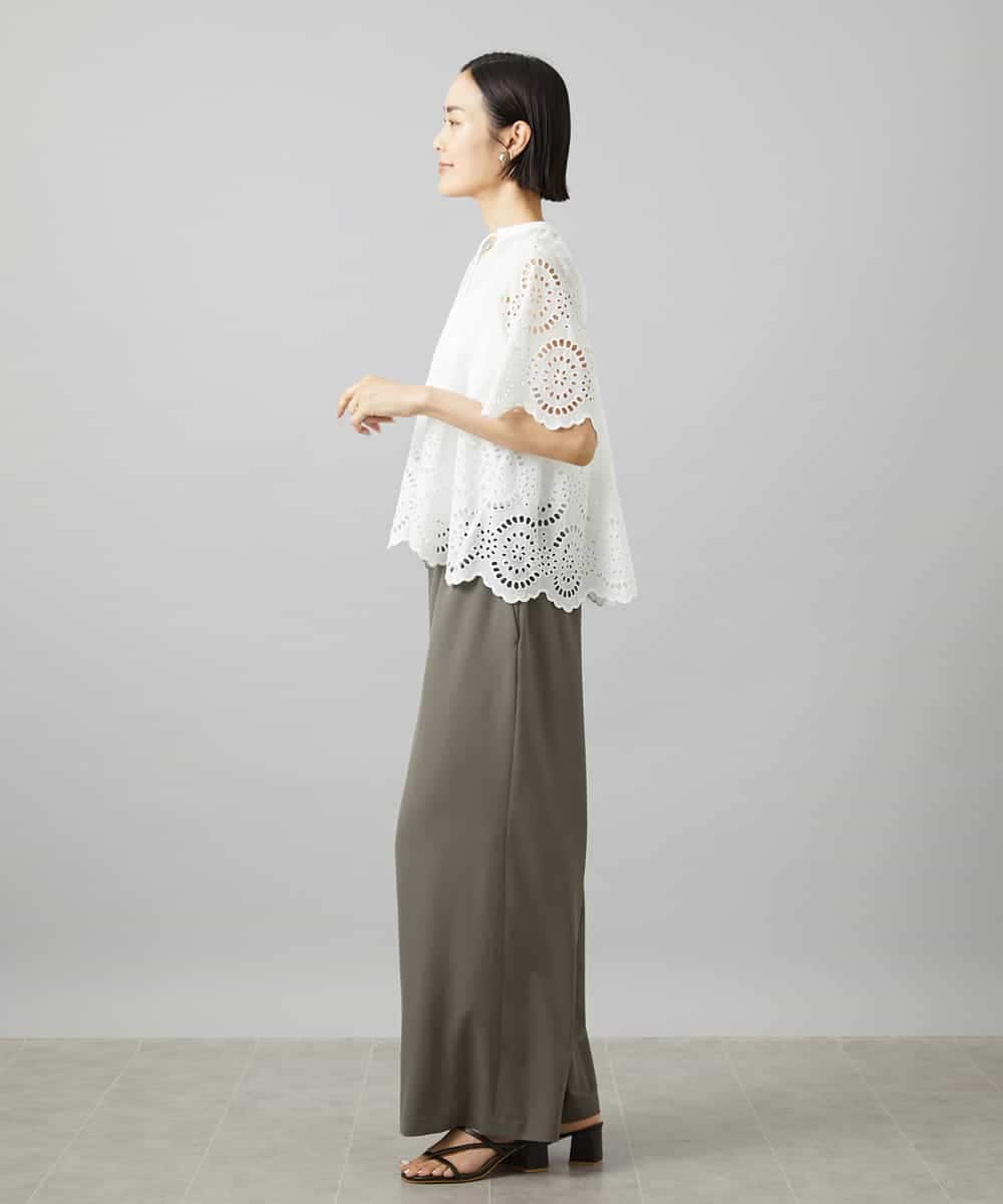 FMBGF08260 MICHEL KLEIN(ミッシェルクラン) スカラップレースブラウス ネイビー