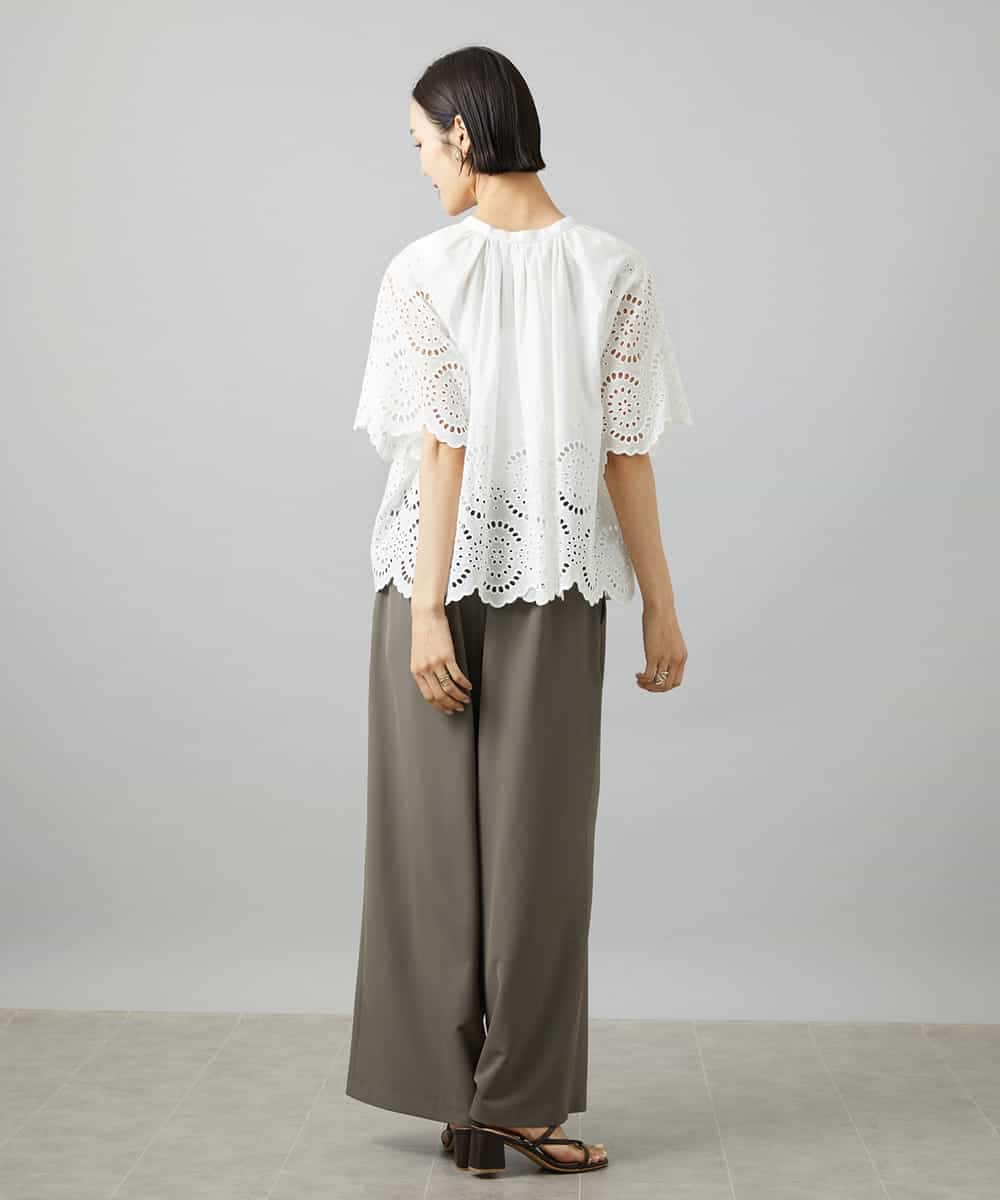 FMBGF08260 MICHEL KLEIN(ミッシェルクラン) スカラップレースブラウス ネイビー