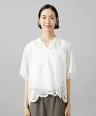 FMBGF08260 MICHEL KLEIN(ミッシェルクラン) スカラップレースブラウス ネイビー