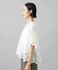 FMBGF08260 MICHEL KLEIN(ミッシェルクラン) スカラップレースブラウス ネイビー