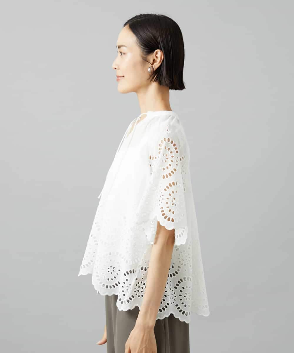 FMBGF08260 MICHEL KLEIN(ミッシェルクラン) スカラップレースブラウス ネイビー