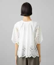 FMBGF08260 MICHEL KLEIN(ミッシェルクラン) スカラップレースブラウス ネイビー