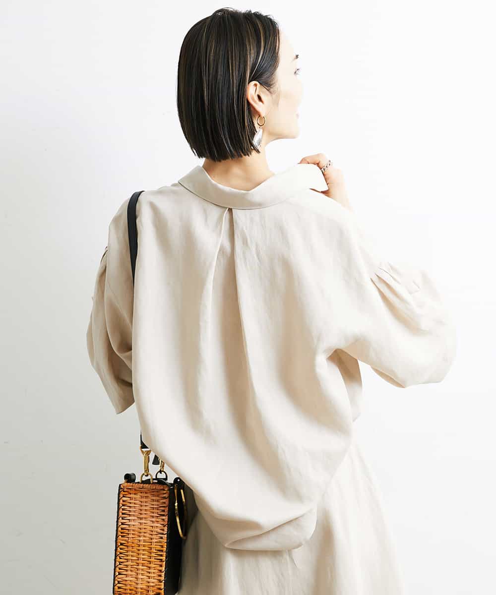 FMBGS01210 MICHEL KLEIN(ミッシェルクラン) [YURI KOBAYASHIコラボ/セットアップ対応]オーバーサイズリネンシャツ ブラック(94)