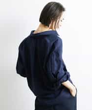 FMBGS01210 MICHEL KLEIN(ミッシェルクラン) [YURI KOBAYASHIコラボ/セットアップ対応]オーバーサイズリネンシャツ ブラック(94)