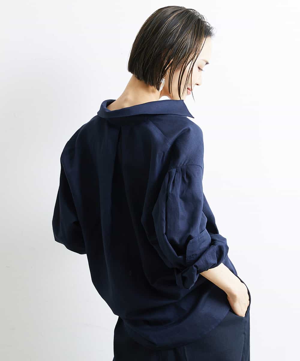 FMBGS01210 MICHEL KLEIN(ミッシェルクラン) [YURI KOBAYASHIコラボ/セットアップ対応]オーバーサイズリネンシャツ ブラック(94)