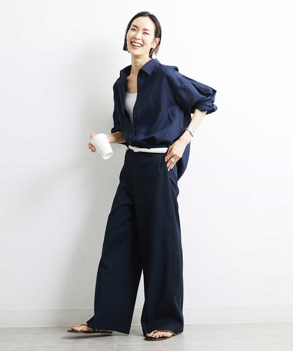 FMBGS01210 MICHEL KLEIN(ミッシェルクラン) [YURI KOBAYASHIコラボ/セットアップ対応]オーバーサイズリネンシャツ ブラック(94)