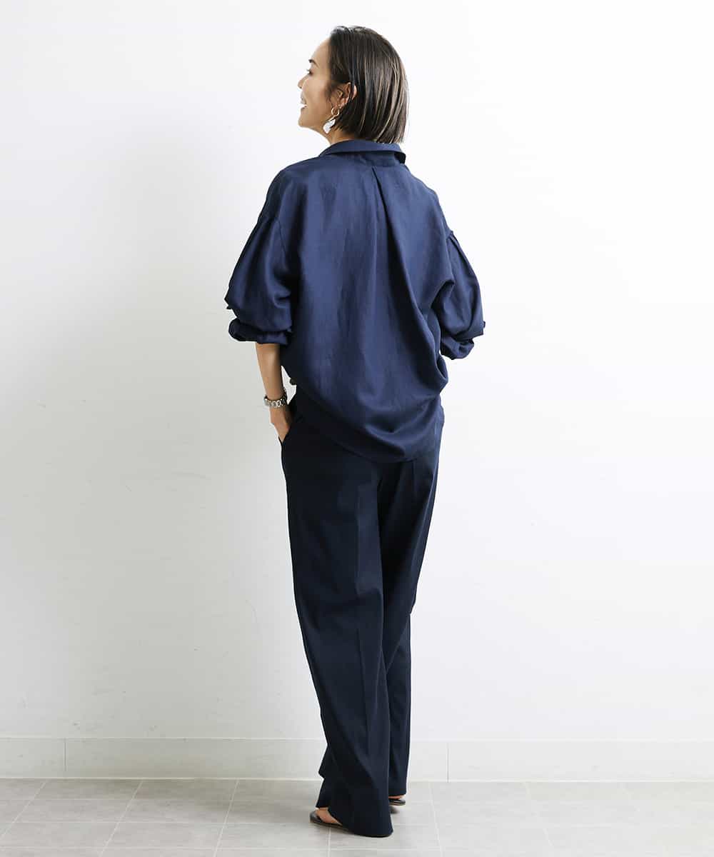 FMBGS01210 MICHEL KLEIN(ミッシェルクラン) [YURI KOBAYASHIコラボ/セットアップ対応]オーバーサイズリネンシャツ ブラック(94)