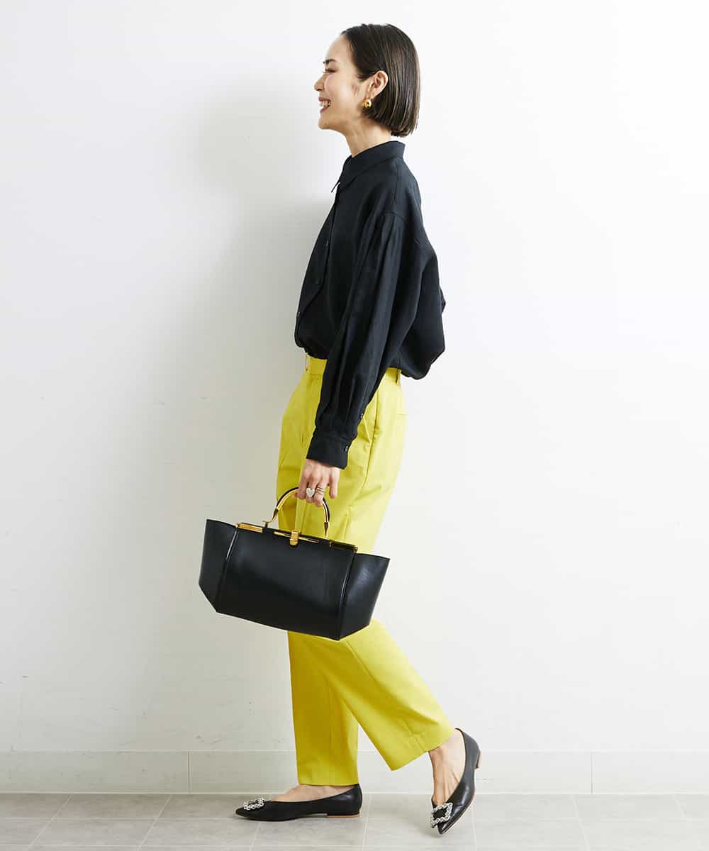 FMBGS01210 MICHEL KLEIN(ミッシェルクラン) [YURI KOBAYASHIコラボ/セットアップ対応]オーバーサイズリネンシャツ ブラック(94)