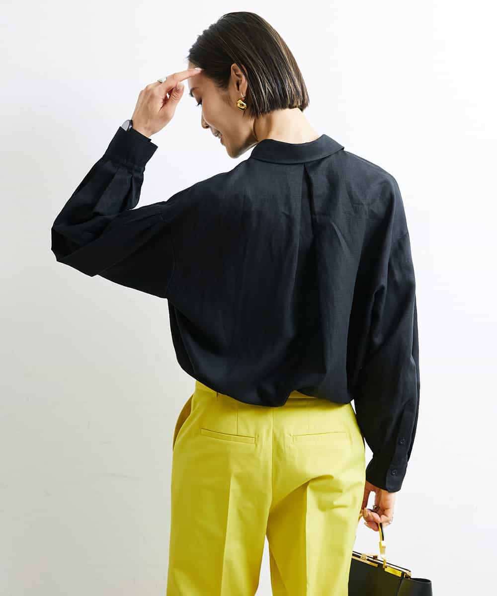 FMBGS01210 MICHEL KLEIN(ミッシェルクラン) [YURI KOBAYASHIコラボ/セットアップ対応]オーバーサイズリネンシャツ ブラック(94)