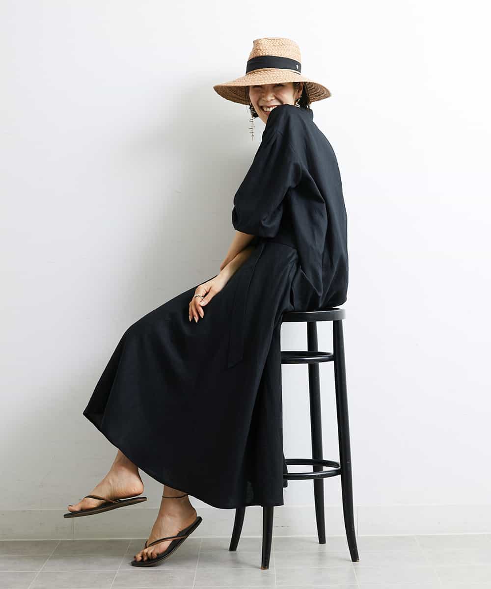 FMBGS01210 MICHEL KLEIN(ミッシェルクラン) [YURI KOBAYASHIコラボ/セットアップ対応]オーバーサイズリネンシャツ ブラック(94)