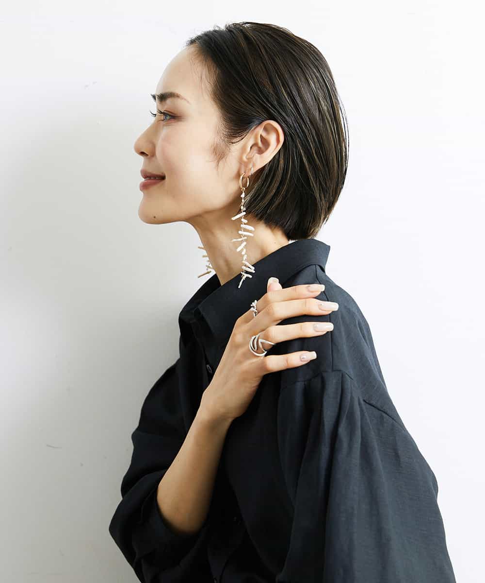 FMBGS01210 MICHEL KLEIN(ミッシェルクラン) [YURI KOBAYASHIコラボ/セットアップ対応]オーバーサイズリネンシャツ ブラック(94)