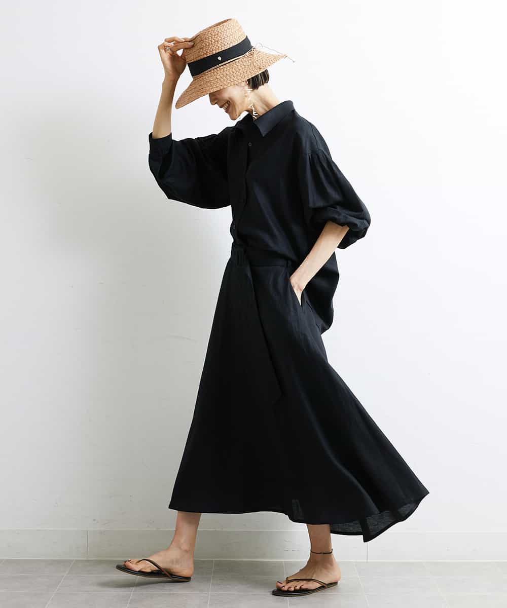 FMBGS01210 MICHEL KLEIN(ミッシェルクラン) [YURI KOBAYASHIコラボ/セットアップ対応]オーバーサイズリネンシャツ ブラック(94)