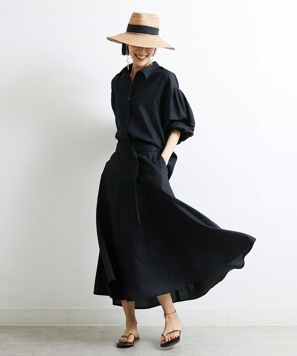 FMBGS01210 MICHEL KLEIN(ミッシェルクラン) [YURI KOBAYASHIコラボ/セットアップ対応]オーバーサイズリネンシャツ ブラック(94)
