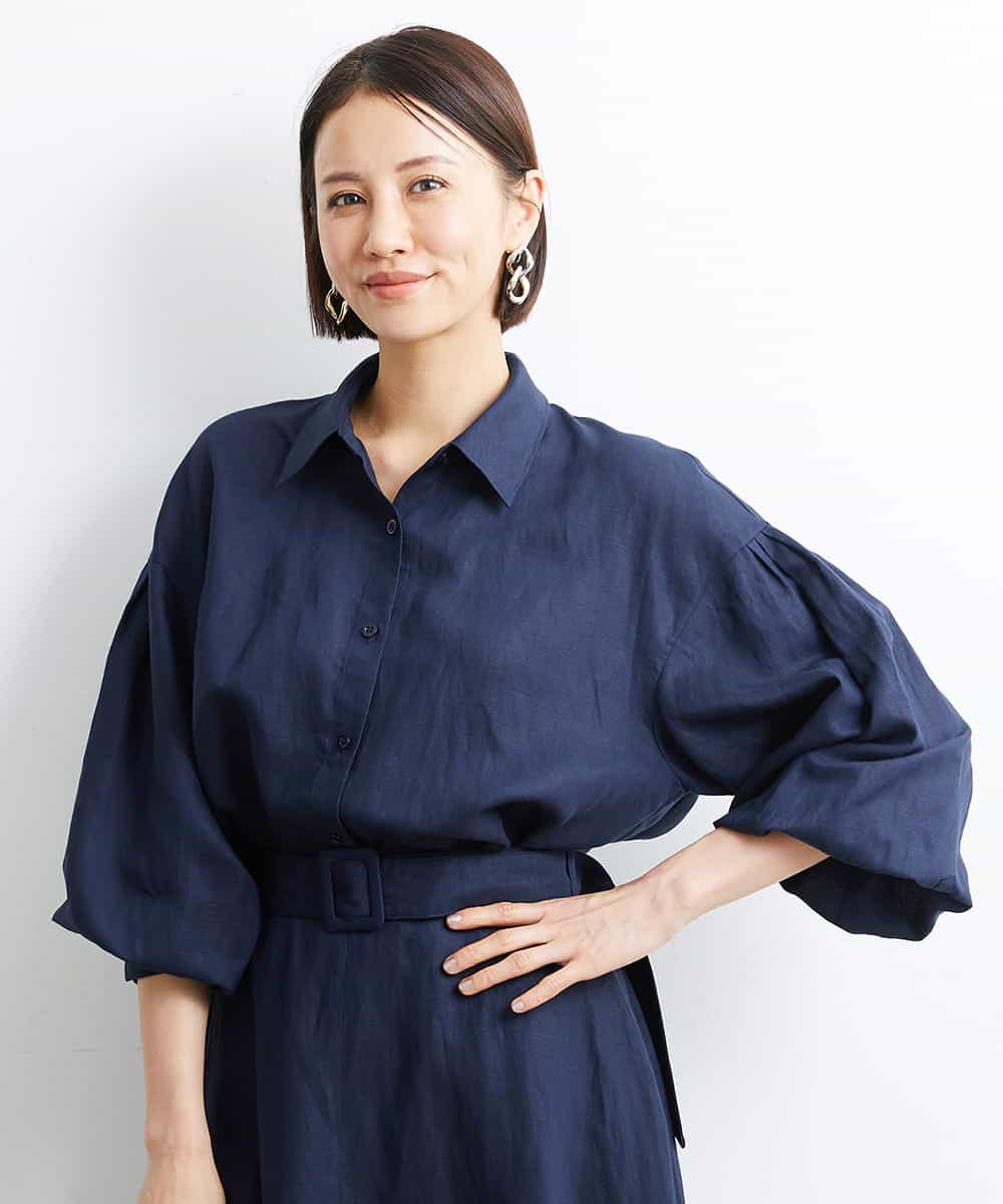 FMBGS01210 MICHEL KLEIN(ミッシェルクラン) [YURI KOBAYASHIコラボ/セットアップ対応]オーバーサイズリネンシャツ ブラック(94)