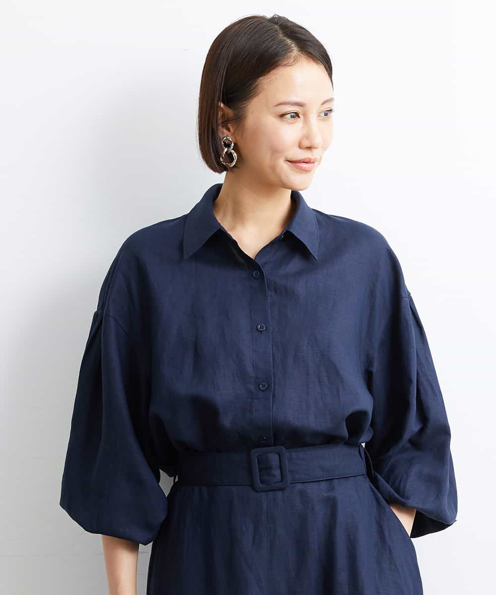 FMBGS01210 MICHEL KLEIN(ミッシェルクラン) [YURI KOBAYASHIコラボ/セットアップ対応]オーバーサイズリネンシャツ ブラック(94)