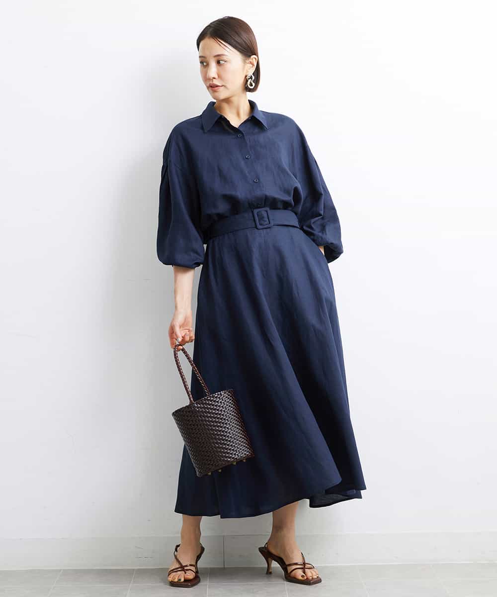 FMBGS01210 MICHEL KLEIN(ミッシェルクラン) [YURI KOBAYASHIコラボ/セットアップ対応]オーバーサイズリネンシャツ ブラック(94)