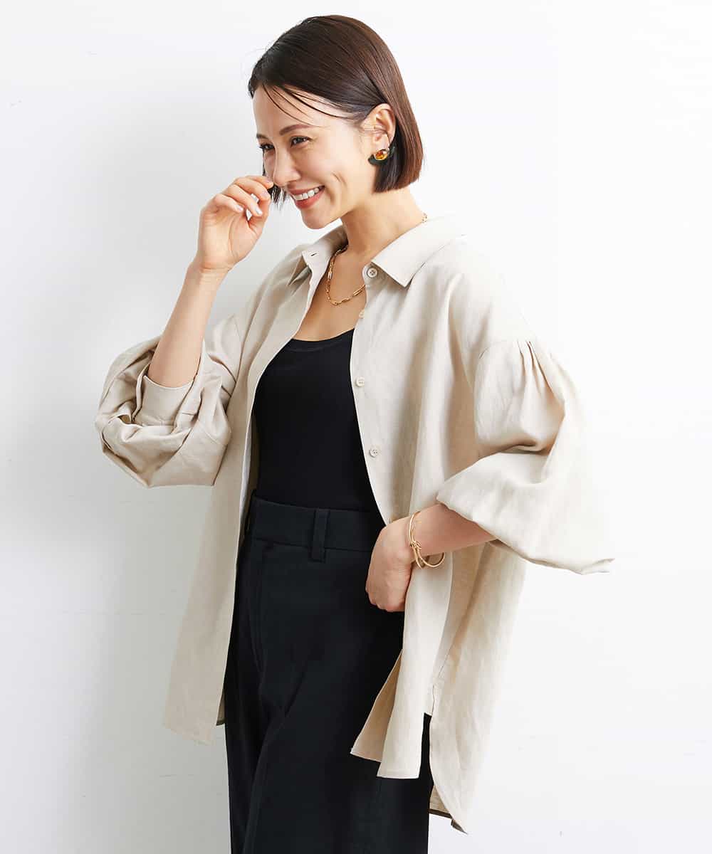 FMBGS01210 MICHEL KLEIN(ミッシェルクラン) [YURI KOBAYASHIコラボ/セットアップ対応]オーバーサイズリネンシャツ ブラック(94)