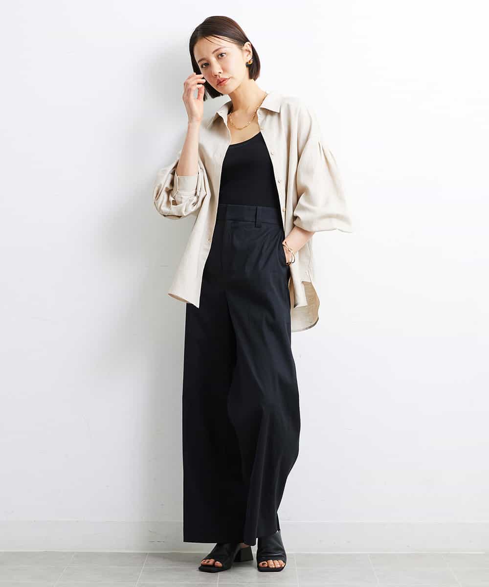 FMBGS01210 MICHEL KLEIN(ミッシェルクラン) [YURI KOBAYASHIコラボ/セットアップ対応]オーバーサイズリネンシャツ ブラック(94)