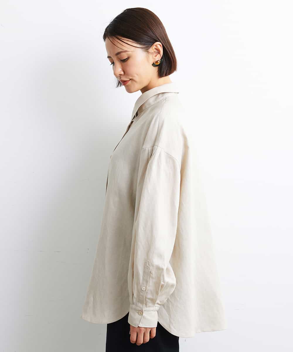 FMBGS01210 MICHEL KLEIN(ミッシェルクラン) [YURI KOBAYASHIコラボ/セットアップ対応]オーバーサイズリネンシャツ ブラック(94)