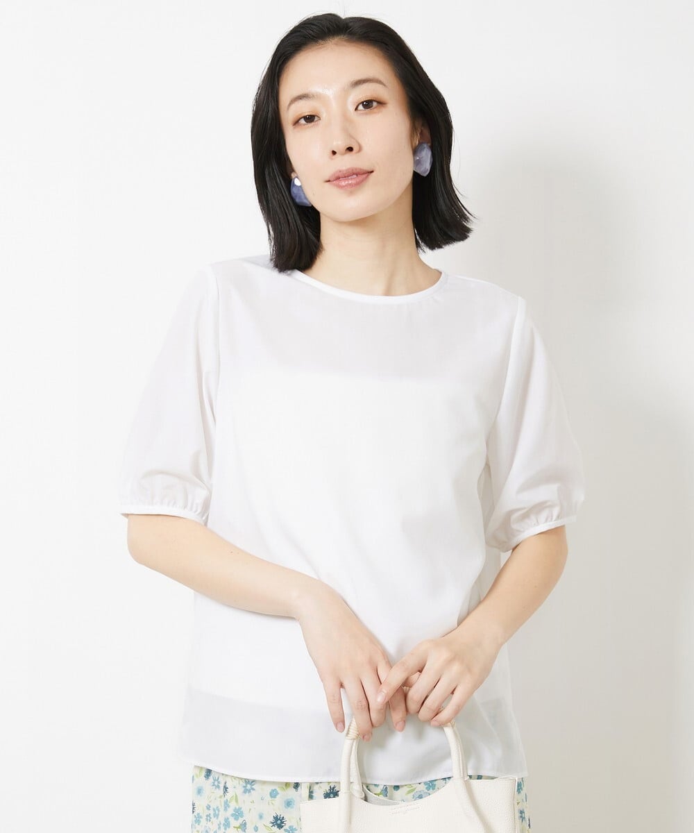 FMBGV36230 MICHEL KLEIN(ミッシェルクラン) タイプライターパフスリーブブラウス ホワイト(90)