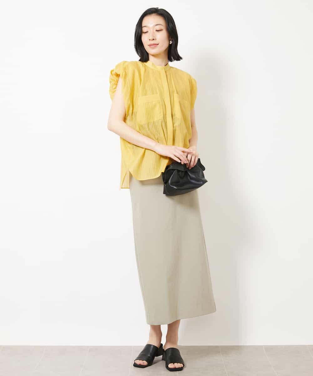 FMBGV40230 MICHEL KLEIN(ミッシェルクラン) シアーストライプブラウス ライトブルー(50)