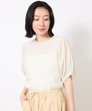 FMBGV45160 MICHEL KLEIN(ミッシェルクラン) パフスリーブサッカーブラウス ライトブルー(50)