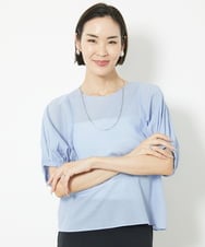 FMBGV45160 MICHEL KLEIN(ミッシェルクラン) パフスリーブサッカーブラウス ライトブルー(50)
