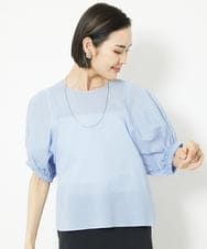 FMBGV45160 MICHEL KLEIN(ミッシェルクラン) パフスリーブサッカーブラウス ライトブルー(50)