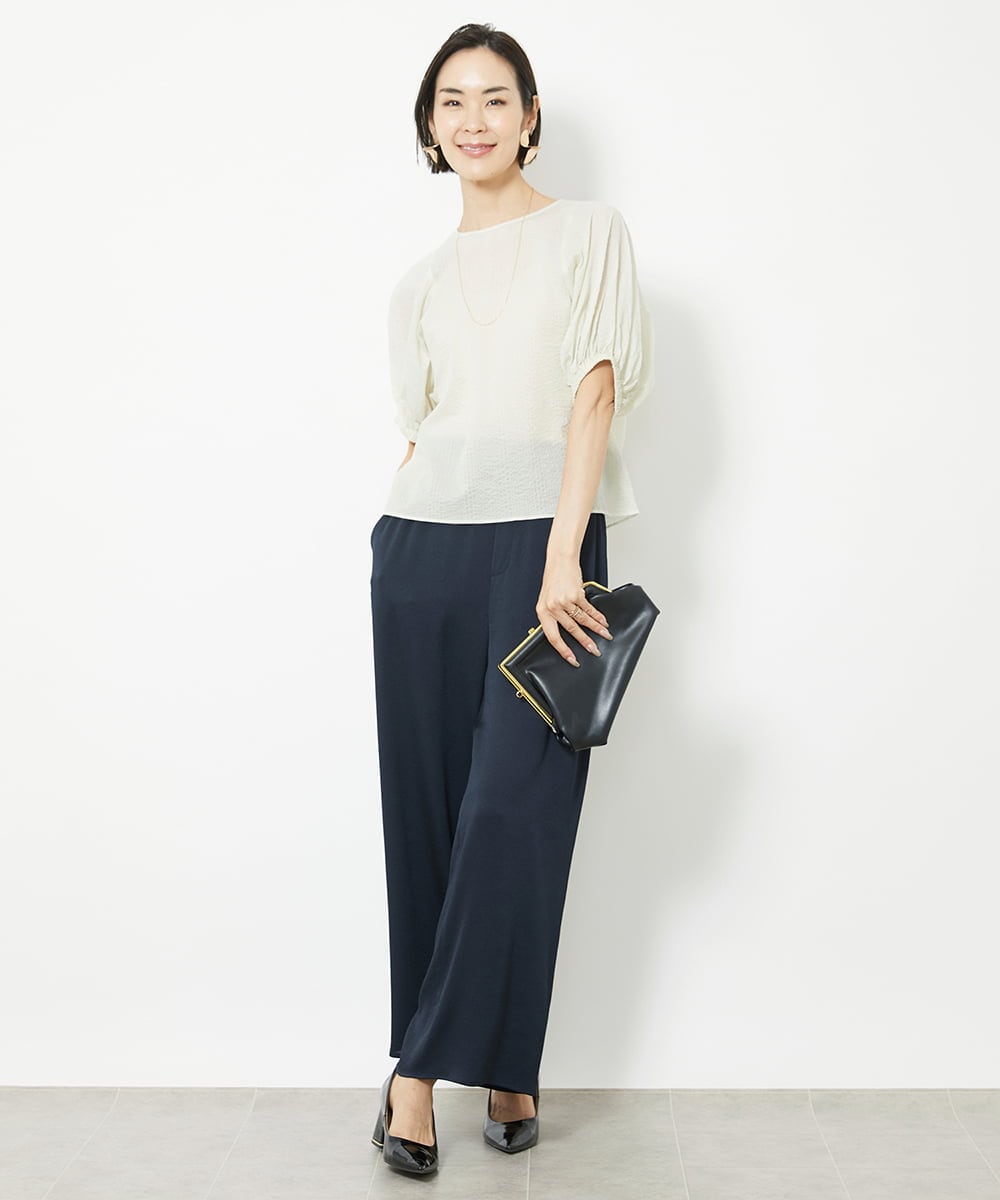 FMBGV45160 MICHEL KLEIN(ミッシェルクラン) パフスリーブサッカーブラウス ライトブルー(50)