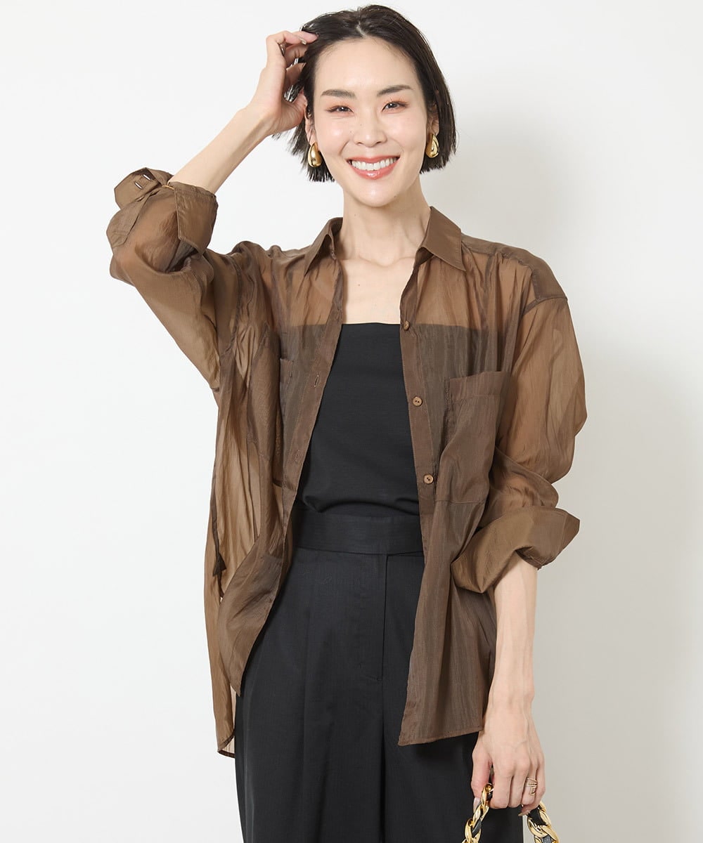 FMBGV47230 MICHEL KLEIN(ミッシェルクラン) [セットアップ対応]シアーナイロンシャツ ブラウン(87)