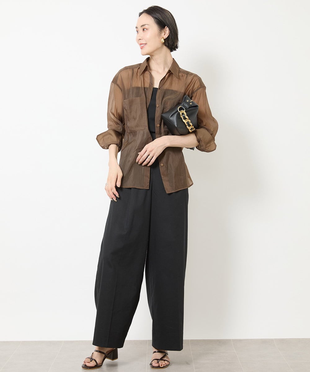 FMBGV47230 MICHEL KLEIN(ミッシェルクラン) [セットアップ対応]シアーナイロンシャツ ブラウン(87)