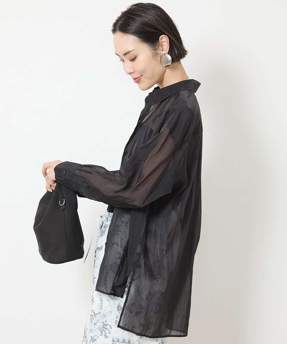 FMBGV47230 MICHEL KLEIN(ミッシェルクラン) [セットアップ対応]シアーナイロンシャツ ブラウン(87)