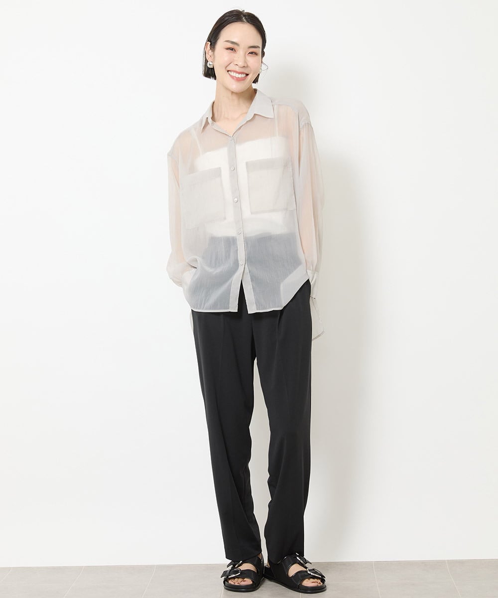 FMBGV47230 MICHEL KLEIN(ミッシェルクラン) [セットアップ対応]シアーナイロンシャツ ブラウン(87)