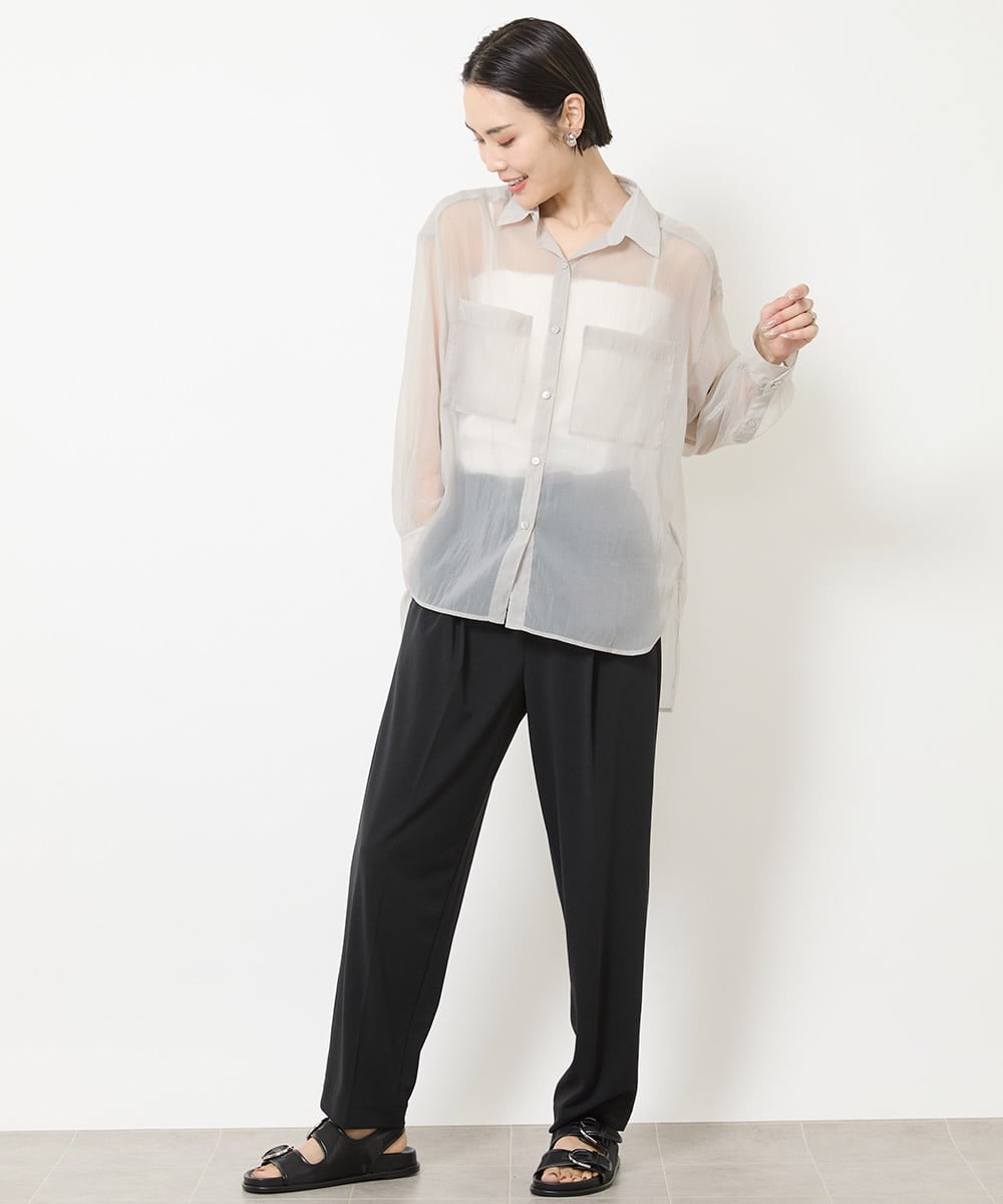 FMBGV47230 MICHEL KLEIN(ミッシェルクラン) [セットアップ対応]シアーナイロンシャツ ブラウン(87)