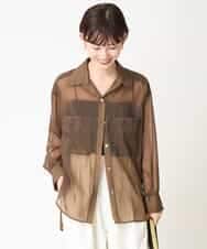 FMBGV47230 MICHEL KLEIN(ミッシェルクラン) [セットアップ対応]シアーナイロンシャツ ブラウン(87)