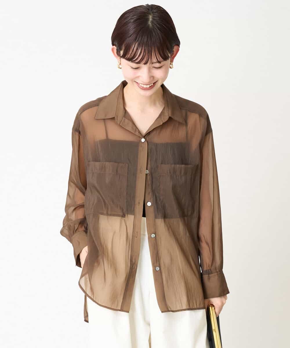 FMBGV47230 MICHEL KLEIN(ミッシェルクラン) [セットアップ対応]シアーナイロンシャツ ブラウン(87)