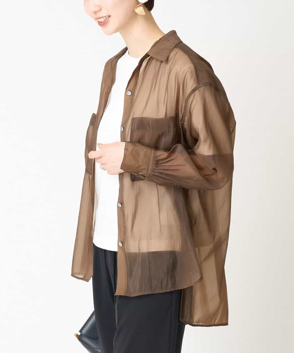 FMBGV47230 MICHEL KLEIN(ミッシェルクラン) [セットアップ対応]シアーナイロンシャツ ブラウン(87)