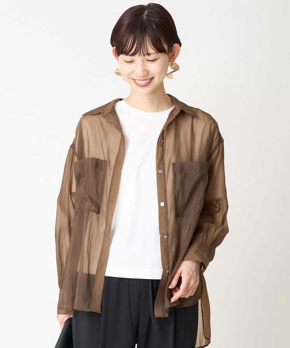 FMBGV47230 MICHEL KLEIN(ミッシェルクラン) [セットアップ対応]シアーナイロンシャツ ブラウン(87)