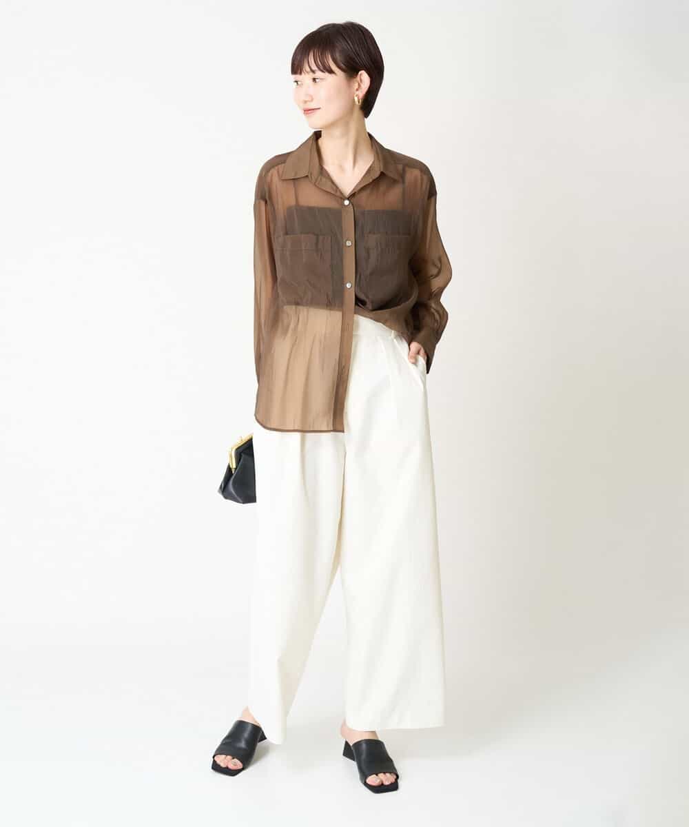FMBGV47230 MICHEL KLEIN(ミッシェルクラン) [セットアップ対応]シアーナイロンシャツ ブラウン(87)