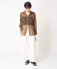 FMBGV47230 MICHEL KLEIN(ミッシェルクラン) [セットアップ対応]シアーナイロンシャツ ブラウン(87)
